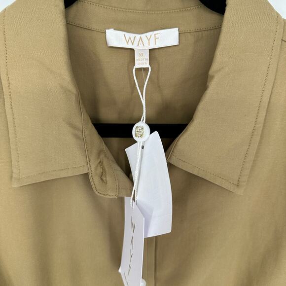 WAYF Libby Khaki Shirt Dress Button Front Long Sleeve New Womens XL - Picture 8 of 9